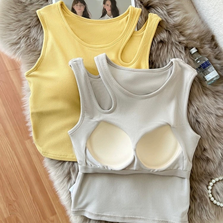 Naisi Shoulder Cut Out Built In Bra Crop Top